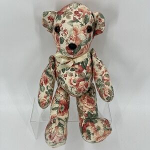 Vtg‎ Floral Fabric Bear 20" Nursery Decor Handmade Shabby Chic Pink 80's 90's
